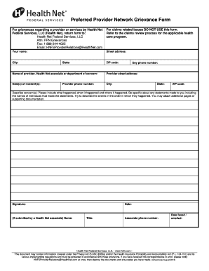 Health Net Preferred Provider Network Grievance Form