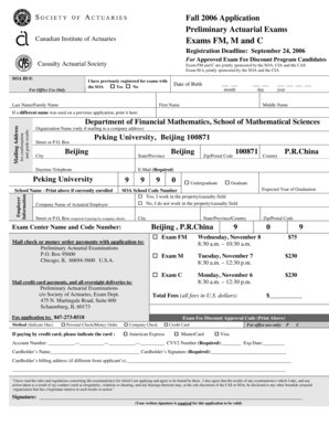 Fall 2006 Actuarial Exam Application