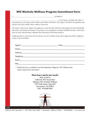 WIC Worksite Wellness Program Commitment Form