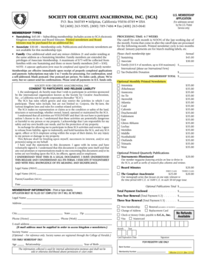 Society for Creative Anachronism Membership Application