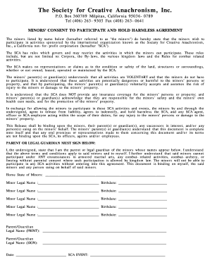 Minors’ Consent to Participate and Hold Harmless Agreement