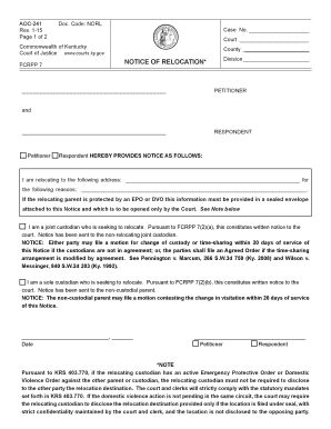 Kentucky Notice of Relocation