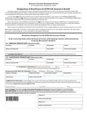 Kentucky Teachers' Retirement System Life Insurance Beneficiary Designation