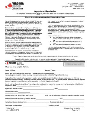Virginia Blood Donor Parent/Guardian Permission Form