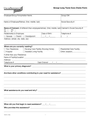 Unum Group Long Term Care Claim Form