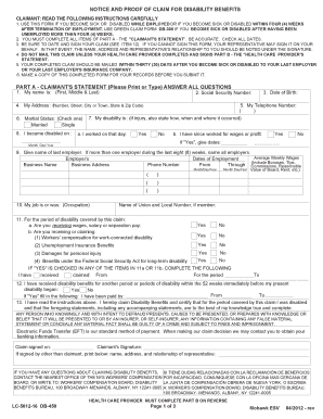 Notice and Proof of Claim for Disability Benefits