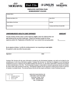 Employee Cafeteria Plan Reimbursement Voucher