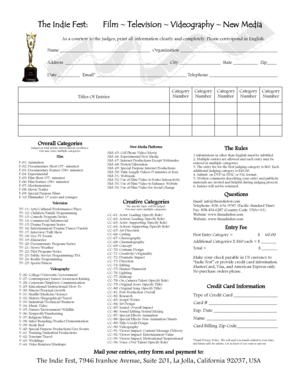 Indie Fest Film and Media Entry Form