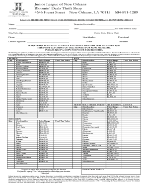Junior League Donation Receipt Form