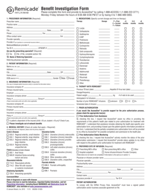 Benefit Investigation Form for Remicade