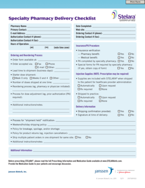 Specialty Pharmacy Delivery Checklist