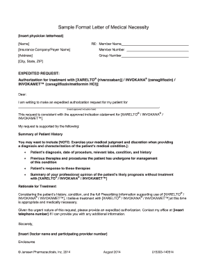 Medical Necessity Letter for Xarelto/Invokana/Invokamet