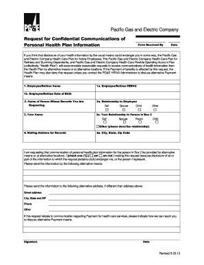 PG&E Confidential Health Plan Communication Request