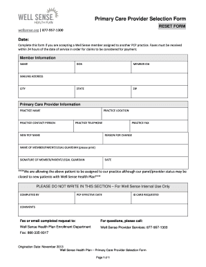 Primary Care Provider Selection Form