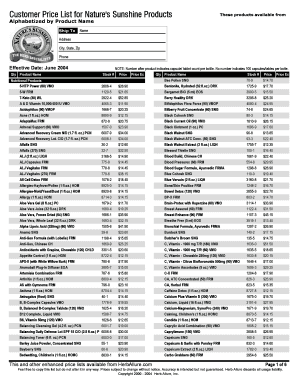 sunshine price list