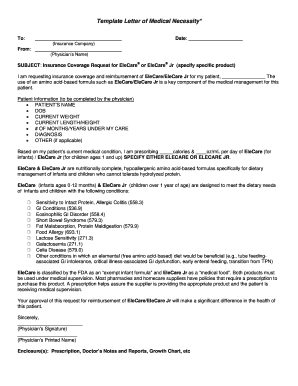 Letter of Medical Necessity for EleCare