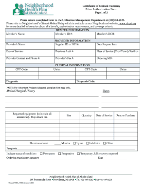 Certificate of Medical Necessity Prior Authorization Form
