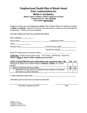 Neighborhood Health Plan Retin-A Prior Authorization Form