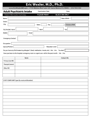 Adult Psychiatric Intake Form