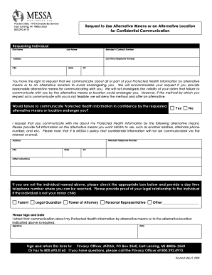 Request to Use Alternative Means or Location for Protected Health Information