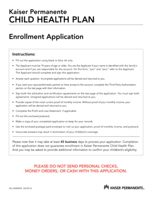 Kaiser Permanente Child Health Plan Enrollment Application