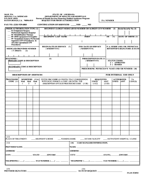 Fillable Online PA-01 Prior Authorization Form and Instructions - Louisiana Medicaid Fax Email ...