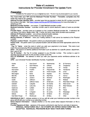 Louisiana Medicaid Provider Enrollment File Update Form