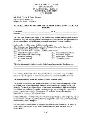 Authorization to Release PHI for Insurance Billing