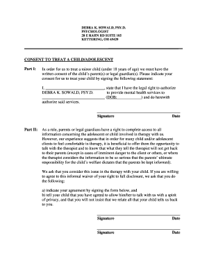 Consent to Treat a Child/Adolescent