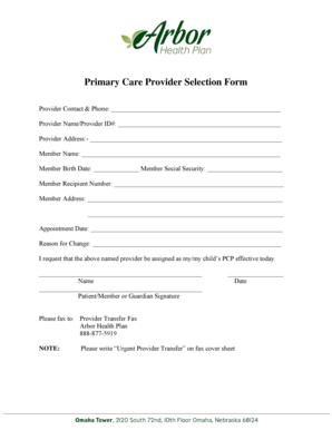 Primary Care Provider Selection Form