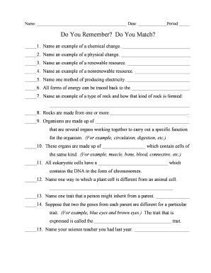 Science Quiz Worksheet