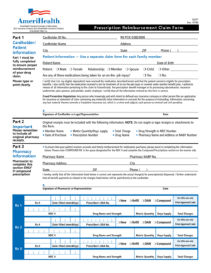AmeriHealth Prescription Reimbursement Claim Form