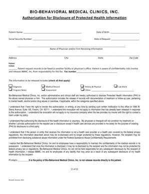 Authorization for Disclosure of Protected Health Information
