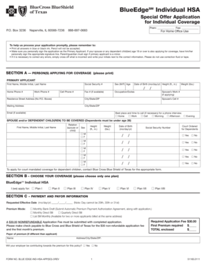BlueEdgeSM Individual HSA Special Offer Application