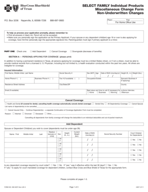 Texas Health Insurance Change Form