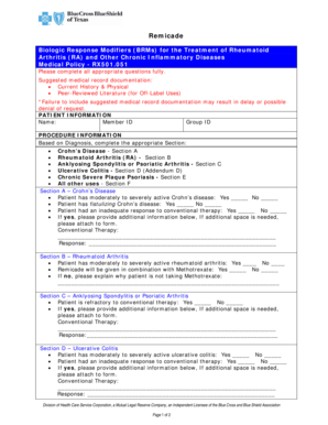 Remicade Medical Policy Form RX501.051