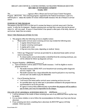 Breast and Cervical Cancer Control Navigation Program Consent Form
