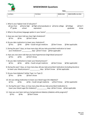 WISEWOMAN Health Assessment Form