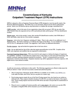 Kentucky Outpatient Treatment Report Form