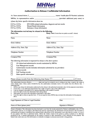 Authorization to Release Confidential Information