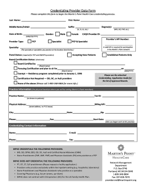 Martin’s Point Health Care Credentialing Provider Data Form