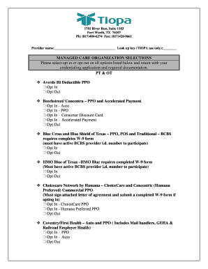 Managed Care Organization Selection Form