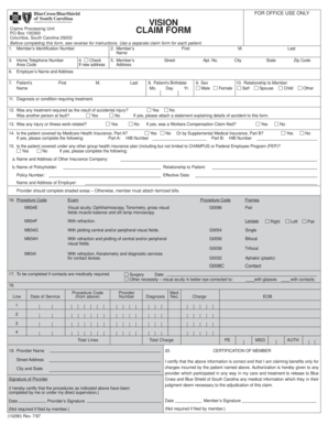 Blue Cross and Blue Shield of South Carolina Vision Claim Form