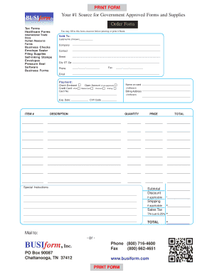 Order Form for Government Approved Forms and Supplies
