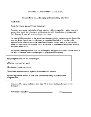 Simple consent form for interview - INFORMED CONSENT FORM (AUDIOTAPE) Consent Form for Audio taping ...