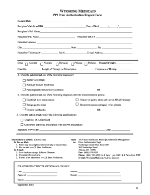 Wyoming Medicaid PPI Prior Authorization Request Form