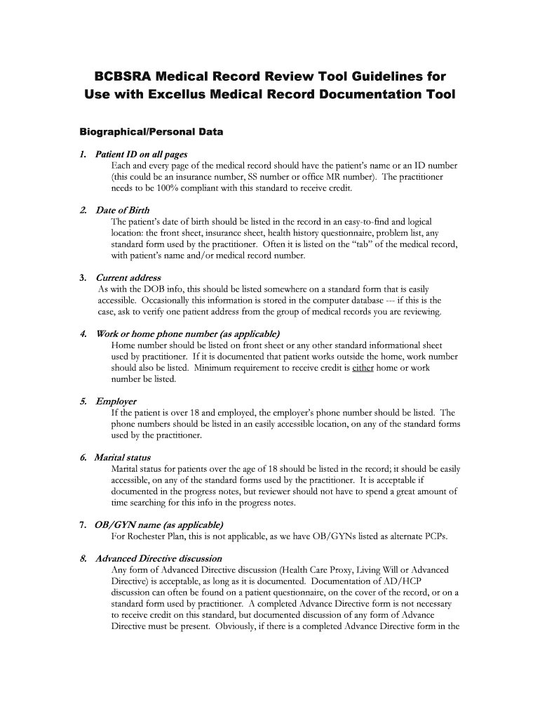 Fillable Online BCBSRA Medical Record Review Tool Guidelines for Fax