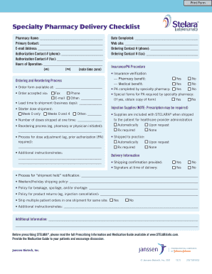 Specialty Pharmacy Delivery Checklist