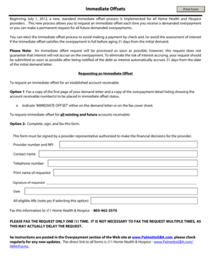 Immediate Offset Request Form