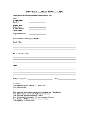 Provider-Carrier Appeal Form